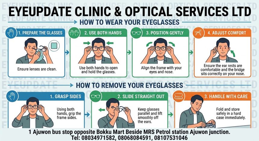 How to wear & remove eyeglasses correctly – Akute Ajuwon Alagbole Iju Ishaga Ojodu Berger